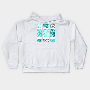 White and Teal Mixed Animal Print Kids Hoodie